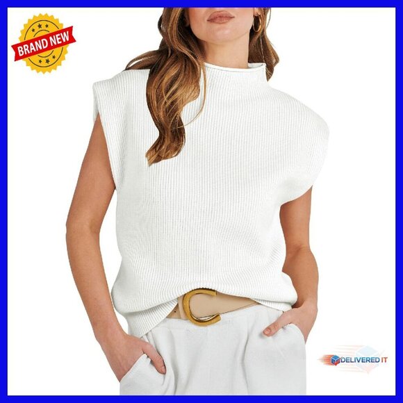 Sweaters - Mock Neck Sleeveless Sweater Vest Knit Pullover Tank Top Women's Casual